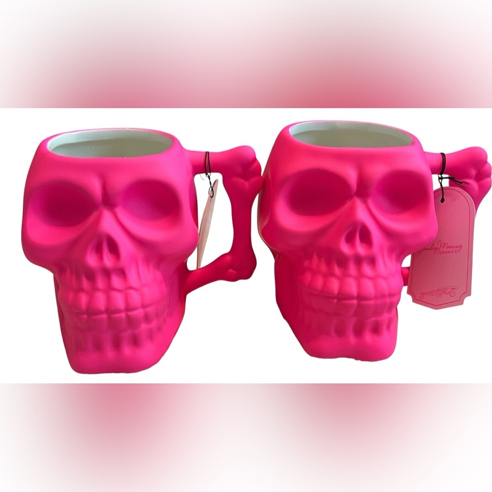 NWT Set of 2 Sunday Morning Hot Pink Pick Your Poison Muggs